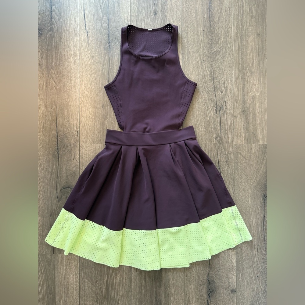 Lululemon Away Dress Black Cherry Neon Yellow Size Small - Picture 9 of 14
